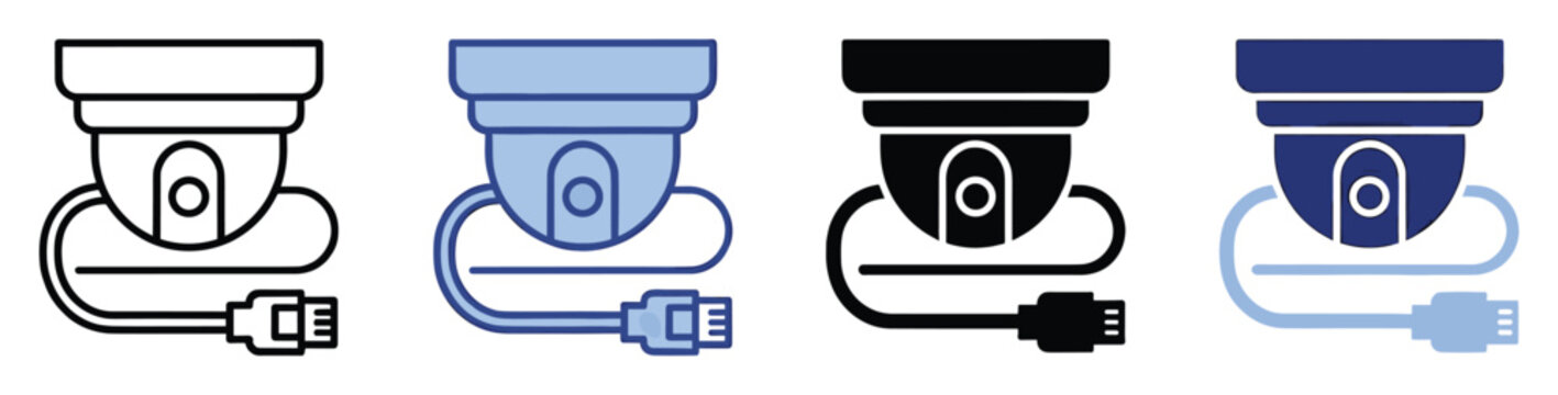 IP network surveillance camera icon with ethernet cable for security systems and digital use