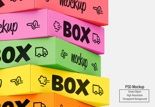 Stacked Cardboard Box Mockup with Transparent Background