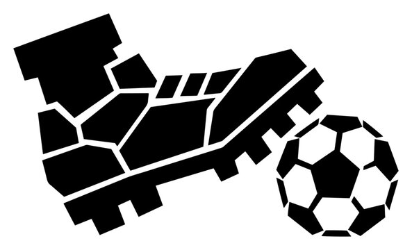 Soccer boot kicking football ball in geometric abstract silhouette style