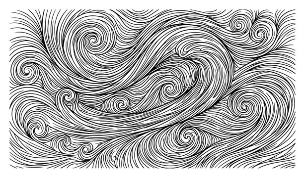 Swirling wavy lines abstract pattern in vintage engraving line art style