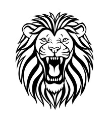 Fototapeta premium Angry roaring lion head icon, vector silhouette, shows power and strength