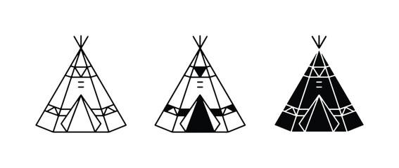 Teepee Icons Set, Native American Tent Vector Graphics, Tribal Dwelling Symbols © Sifat