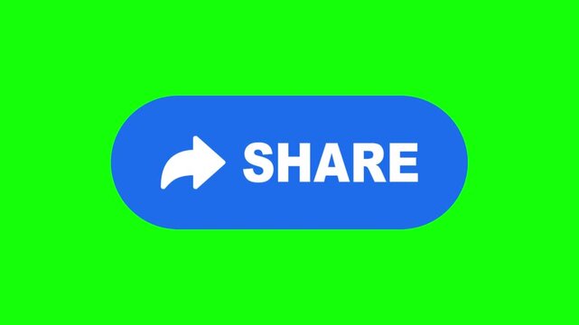Animated share button elements for social media engagement isolated on green screen background.
