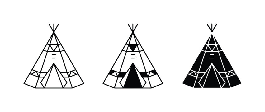 Teepee Icons Set, Native American Tent Vector Graphics, Tribal Dwelling Symbols