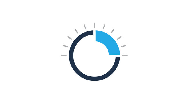 A blue and dark blue circular progress bar icon with lines indicating movement.