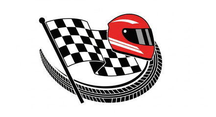 Racing Helmet Checkered Flag Tire Track Emblem. © Men