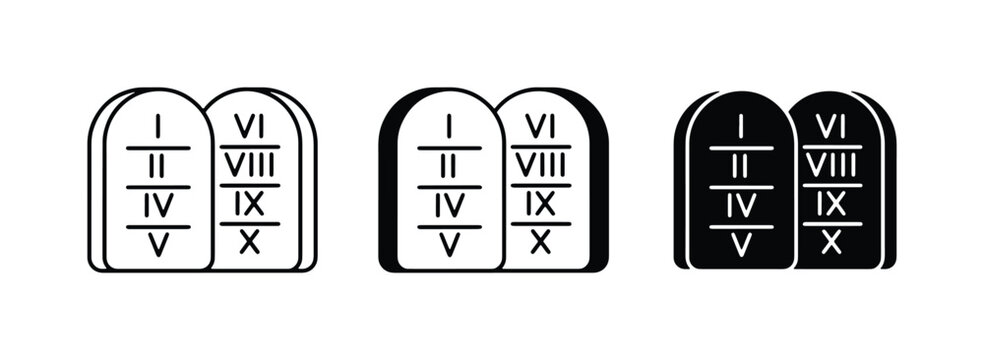 Ten Commandments Tablets, Religious Law, Moses, Ancient Scripture, Divine Guidance Vector Icons