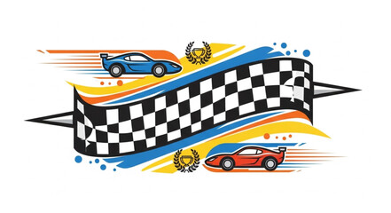Racing Cars Speeding Past Finish Line Banner. © Men