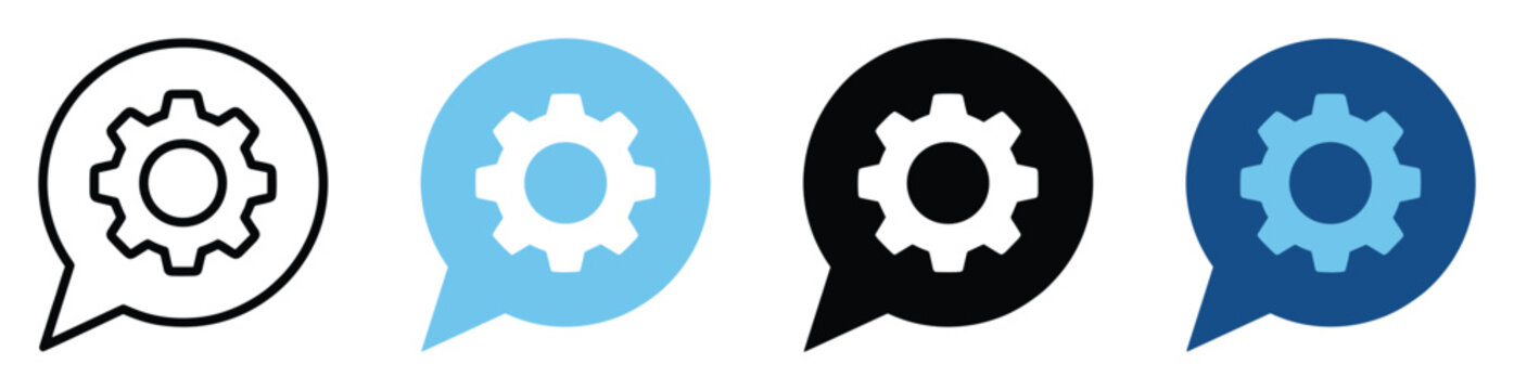 Speech bubble with cogwheel symbol for options, preferences, or technical discussion in software interface design
