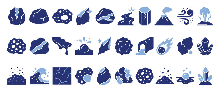 Assorted natural elements and geological formations icon set ideal for educational resources and gaming applications