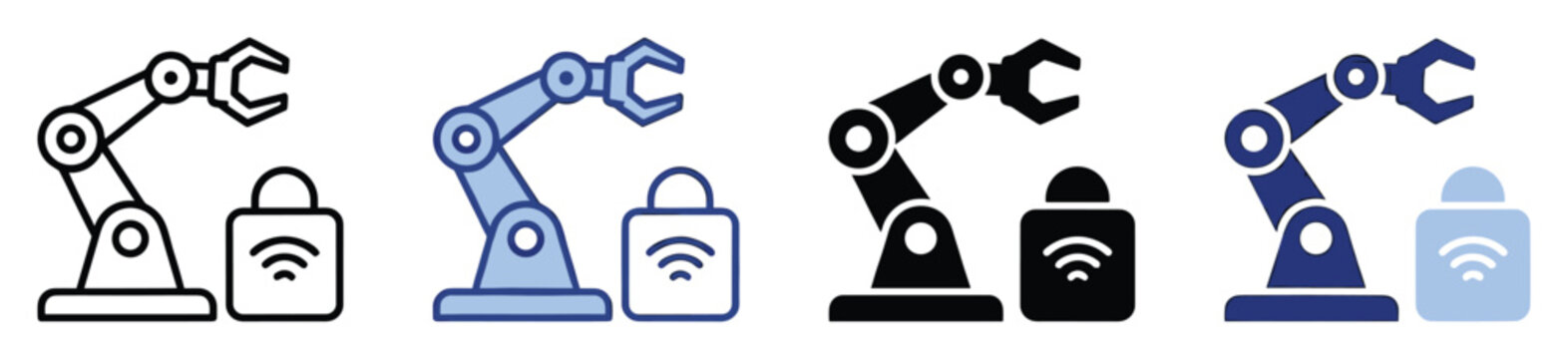 Robotic arm and wireless security padlock icons for industrial automation technology concepts