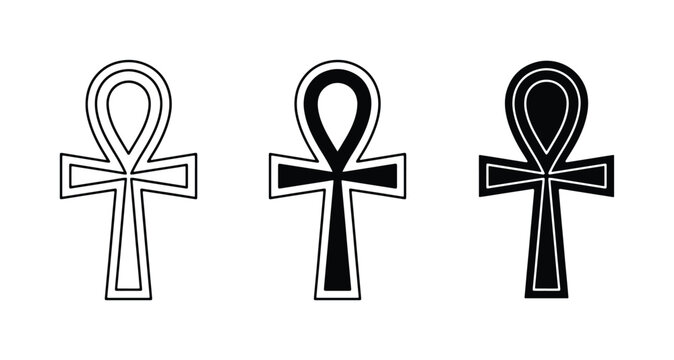 Egyptian Ankh Symbols, Ancient Life Key Icons, Hieroglyph Vector Graphics
