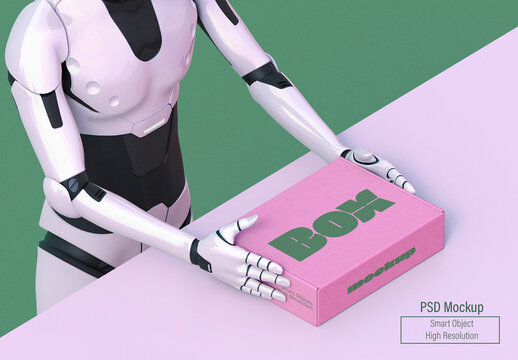 Futuristic Robot Packaging Box Mockup with Editable Background