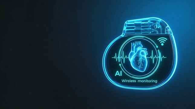3D holographic smart pacemaker with heartbeat waveform and AI technology interface