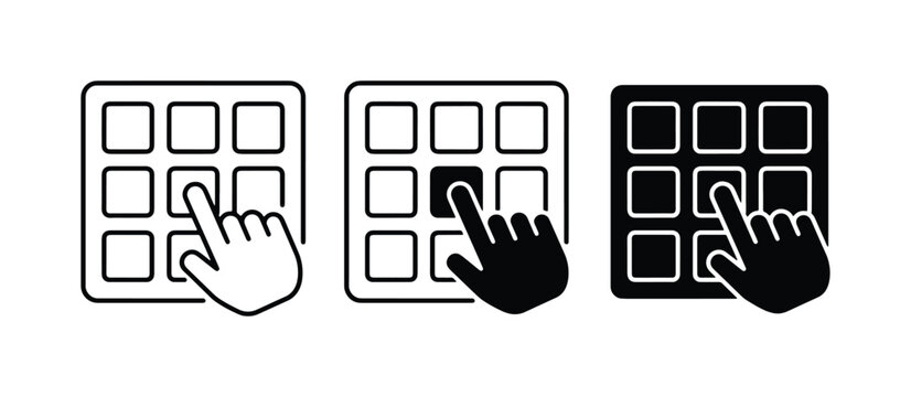 Interactive Grid Selection Icons, User Interface Elements, Digital Choice and Navigation