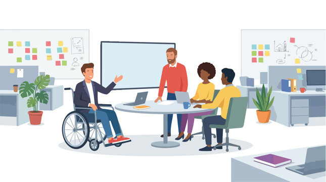 Diverse Business Team Meeting in Modern Inclusive Office Space.
