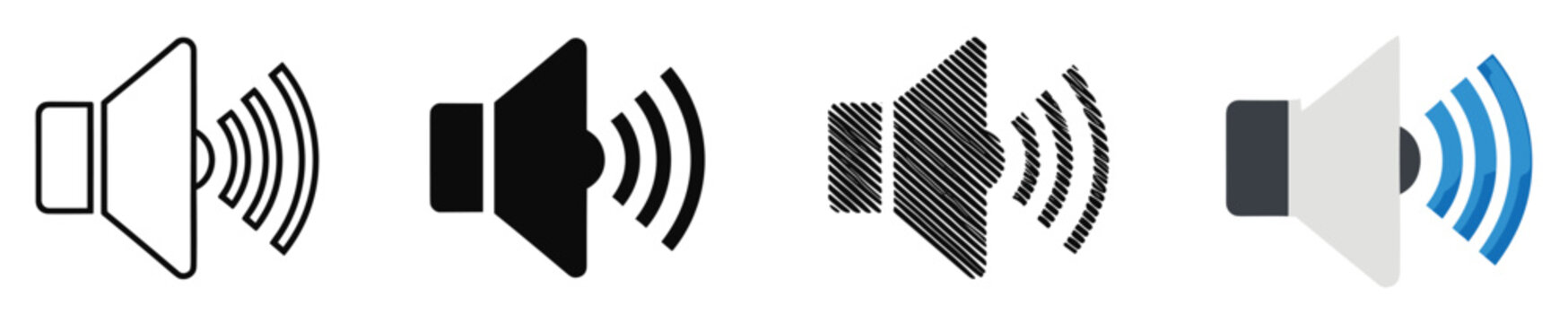 Volume sound speaker icon set representing audio control and communication for user interface applications
