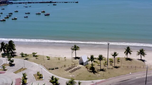 Aerial view of the Jaragu&aacute; Chapel, a tourist attraction on the beachfront of Praia da Avenida, in Macei&oacute;, Alagoas.