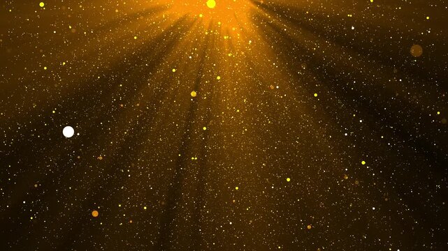 Gold light rays shimmer down, illuminating sparkling particles in a fantastical glow. Suitable for mystical, fantasy, or magical themed designs.