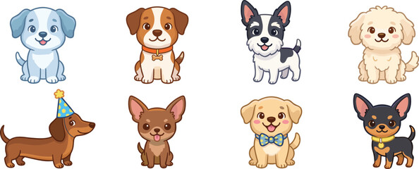 Cute Cartoon Puppy Dog Collection with Different Breeds and Adorable Pet Characters Vector Illustration © Mst