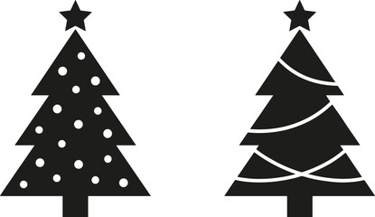 Obraz premium Decorative Christmas Tree Silhouettes with Ornament and Ribbon Designs for Festive Holiday Vector Illustration Projects