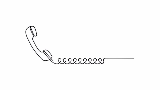 Minimalist continuous line drawing of a vintage telephone handset with coiled cord, representing communication and connection in classic style.