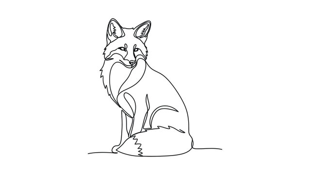 Minimalist continuous line drawing of a sitting fox.