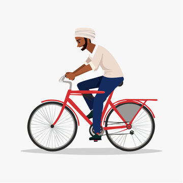 Man in Turban Riding a Red Bicycle