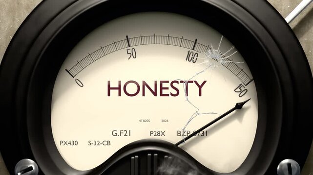 Honesty meter showing big levels of honesty. Dangerously increasing high values of honesty, critical overload. Too much, off the charts. Max honesty