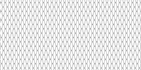 Fishing or soccer net. Repeated hexagon pattern. Black wired mesh texture isolated on white background. © Andi