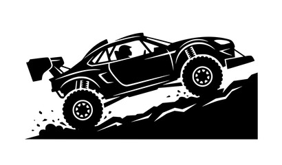 Obraz premium Extreme hill climb racing car silhouette vector illustration isolated on white background
