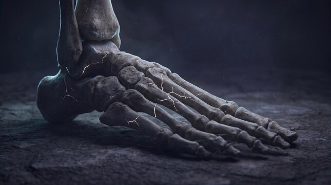 Detailed skeletal structure of a human foot showcasing bones