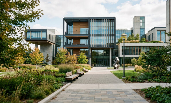 Modern building in the city school entrance concept urban