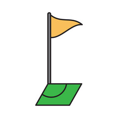 Vector illustration of a soccer corner flag on a green field. Flat filled line icon with adjustable stroke width and vibrant colors for sports design © Tetiana