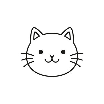 Cute Cartoon Cat Face Drawing.