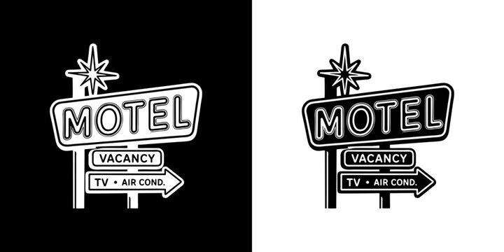 Retro motel neon sign black glyph travel vector icon