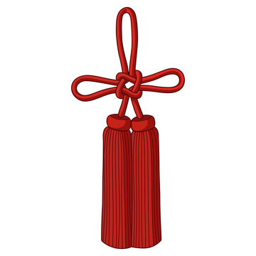 Traditional red Chinese tassel vector illustration for lunar new year, Oriental decorative red knot with double tassels isolated on white.