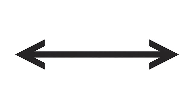 Black double headed horizontal arrow isolated on gray background