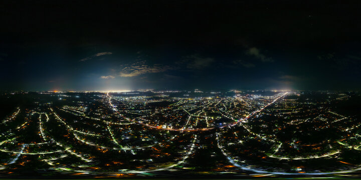 Aerial Panoramic View of Suburban Landscape at Night in Kyrgyzstan