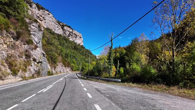 Driving through the Roncal Valley from Sigues to Isaba, Valle de Roncal in Navarre, Navarra Spain, Europe