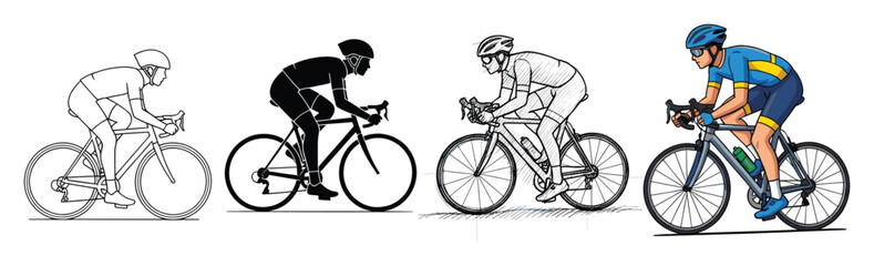 Fototapeta premium Male road cyclist on a racing bike in multiple visual styles for active sports and fitness content