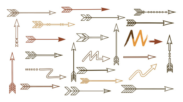 Decorative hand drawn tribal arrows in earthy brown tones suitable for bohemian graphic designs
