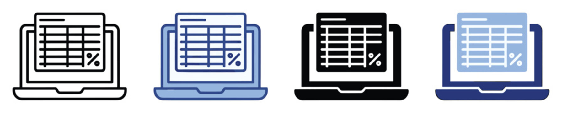 Online business accounting and financial data analysis spreadsheet on a laptop icon for digital reporting applications