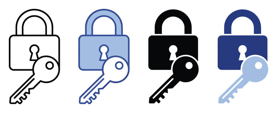 Lock and key symbol representing security, access, and protection for digital interface or icon