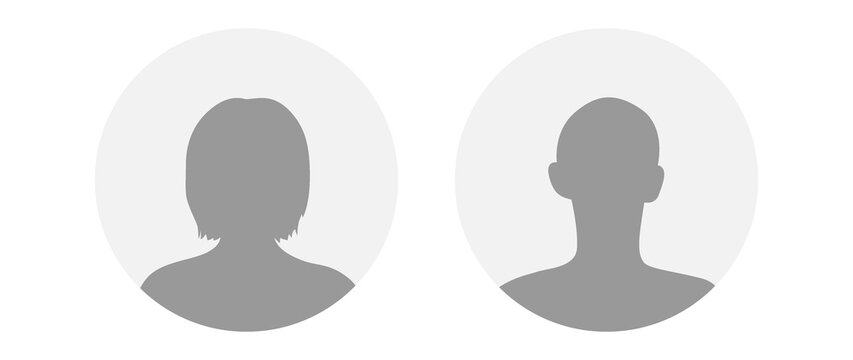 Vector flat illustration in grayscale. Icons of man and woman. Avatar, user profile, person icon, profile picture. Suitable for social media profiles, icons, screensavers and as a template.