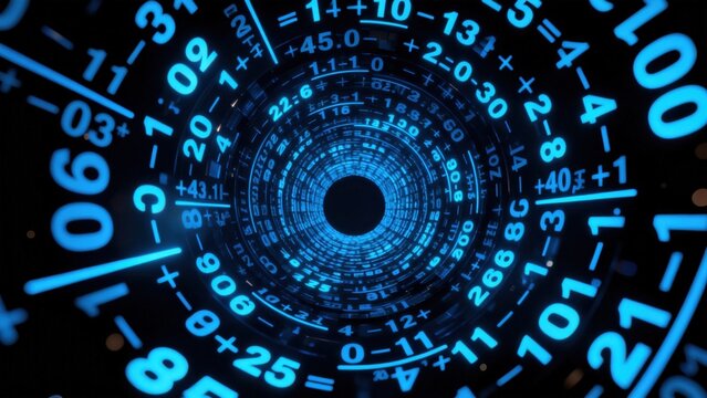 Digital tunnel with glowing numbers