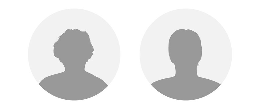 Vector flat illustration in grayscale. Icons of man and woman. Avatar, user profile, person icon, profile picture. Suitable for social media profiles, icons, screensavers and as a template.