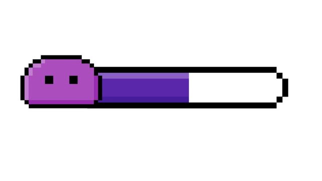 Pixel art progress bar with purple blob character for loading, health, or experience in retro interfaces