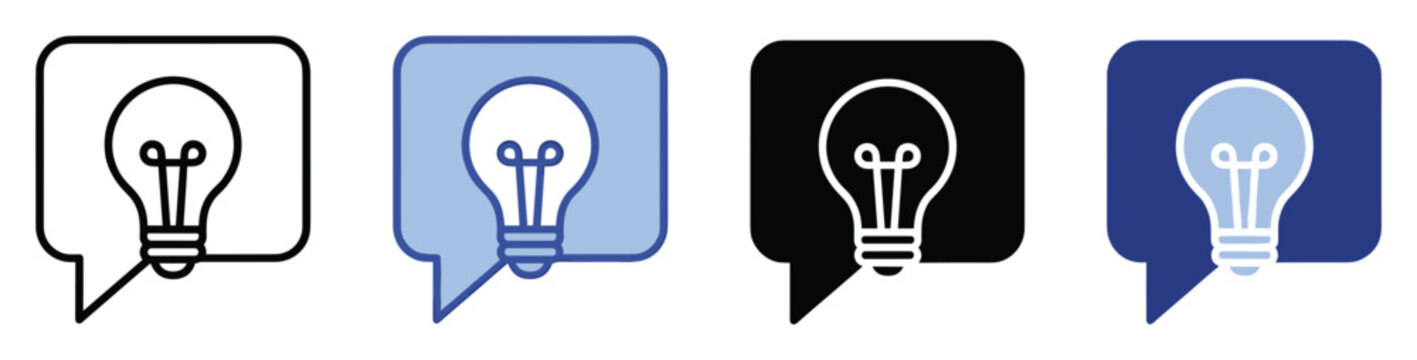 Light bulb in speech bubble icon symbolizing fresh ideas, innovation, and effective communication