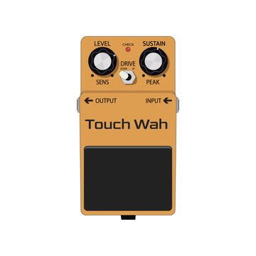Touch wah envelope filter guitar effect pedal vector illustration. Flat style funky auto wah stompbox isolated.